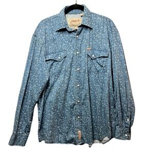 Rafter C Pearl Snap Cowboy Button Up Paisley Western Shirt Large Proflex Blue